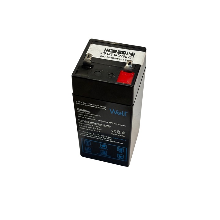 Acumulator plumb acid Well 4V 4Ah, 47x47x101mm, reincarcabil