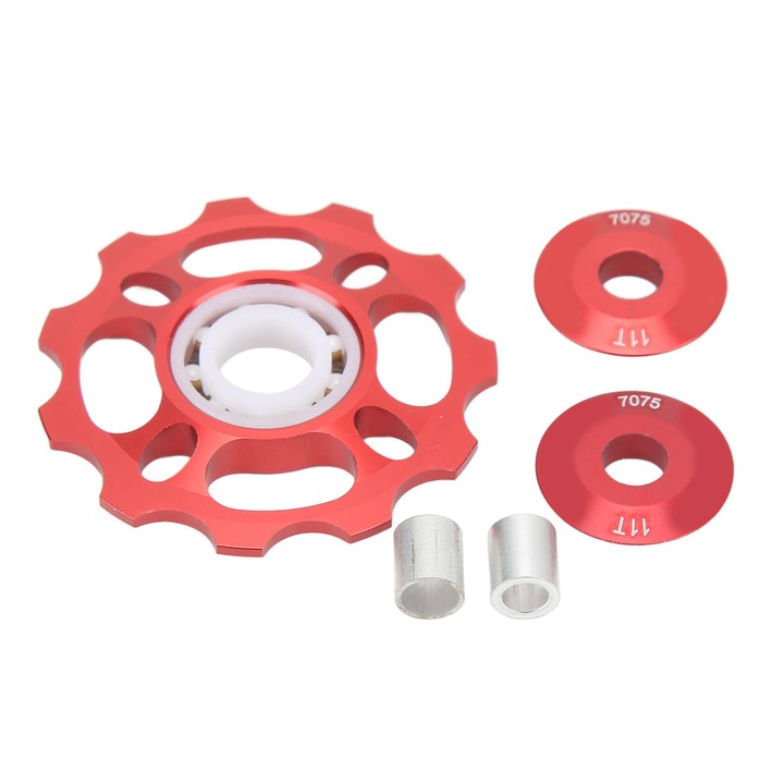 Водещо колело за велосипеден дерайльор 11T, керамични лагери, CNC алуминиева сплав, червено