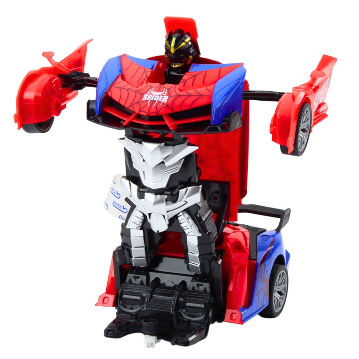 Роботизирана кола Паяк, LEAN TOYS, 2 в 1, червено-синя, 23x10x5см, светлини и звуци