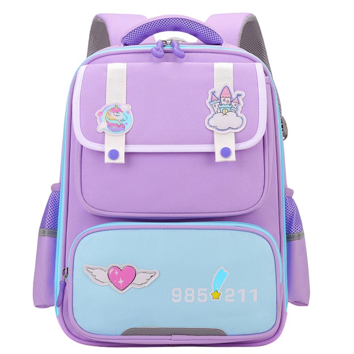 Rucsac scolar cu curea de piept, LEAN, petice, violet, 16L
