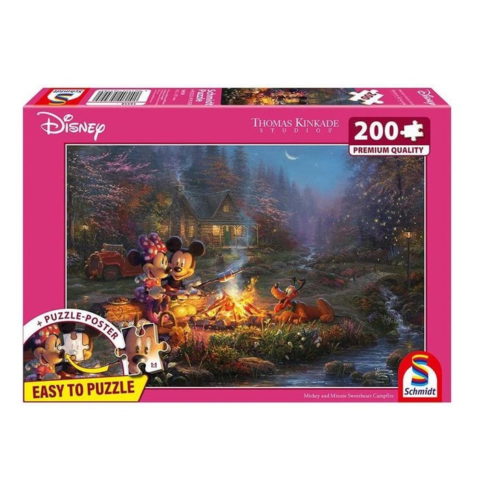 Puzzle Schmidt 200 de piese - Disney - Mickey si Minnie - Foc de tabara indragostiti, Thomas Kinkade (56558)
