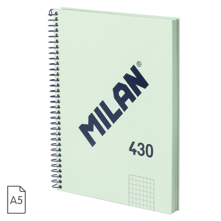 MILAN 1918-as sorozatú jegyzetfüzet, A5, 80 lapos, spirálozott matematikai jegyzettömb, keményfedeles, karton