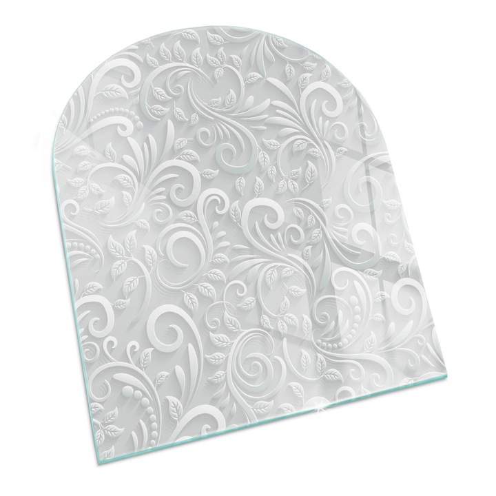 Placa de sticla pentru semineu, Tulup, Model de plante elegant, Gri, 80x70 cm, 010010780060000033982