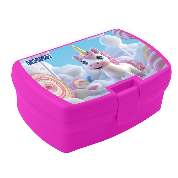 Cutie Sandwich Nebo din Plastic cu Desene, Roz, Capacitate 1 L, 16.5x12x6.5 cm