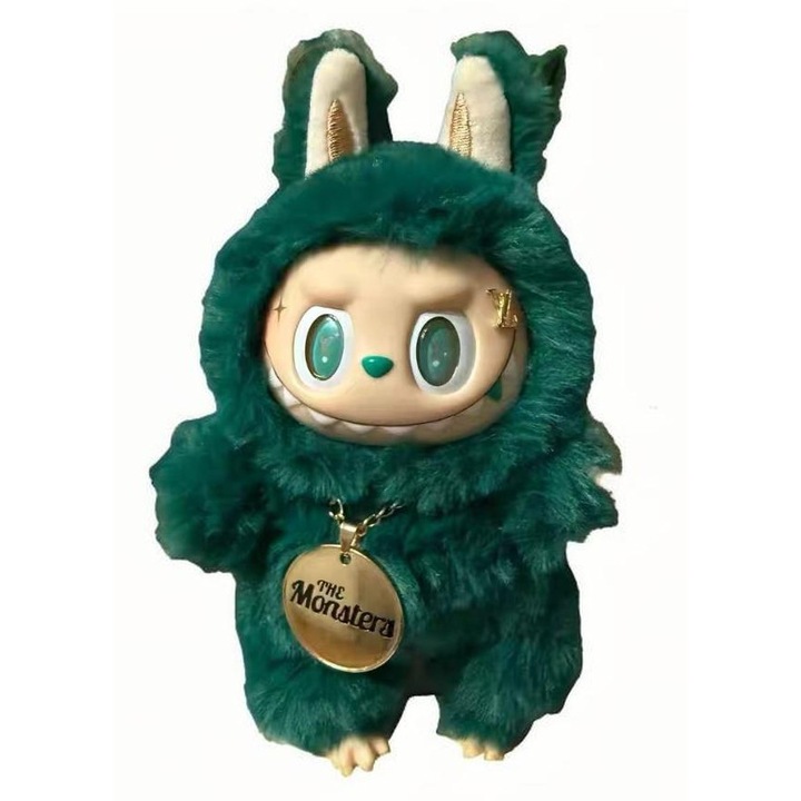 Плюшена играчка Labubu, LV Little Chief, зелена, 18 см