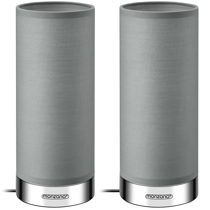 lampa de masa Poppy, Monzana, 2 buc, functie tactila, 3 niveluri de iluminare, 2 becuri LED, IP20, 15 W, inaltime 24, 5 cm, Gri