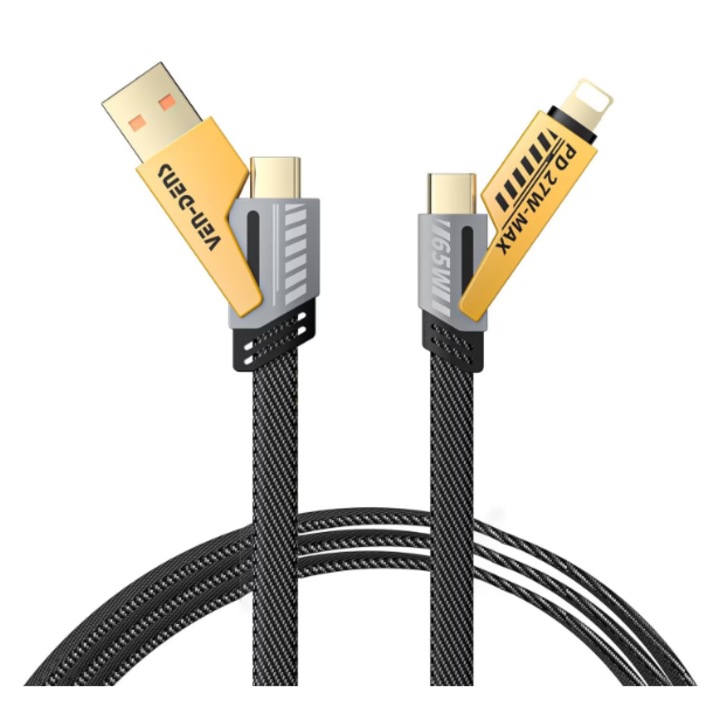 Cablu de date, incarcare rapida 4 in 1, 2 m VICTINY ® USB-C 65W PD27W Fast Charge, Lightning, Compatible with iPhone 15/14/13/12/11/SE/8/iPad/Samsung/Huawei, Multicolor