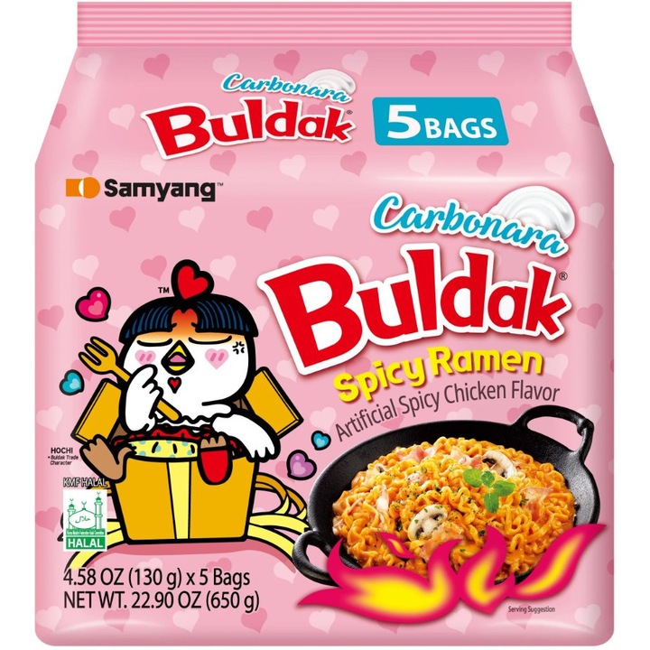 Инстантни Нудли Samyang Carbonara, Buldag Carbonara, 5x130g, 5 броя