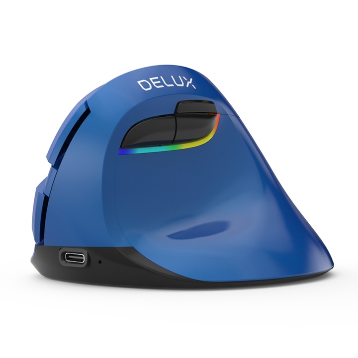 Вертикална мишка Delux M618 MINI, синя, безжична