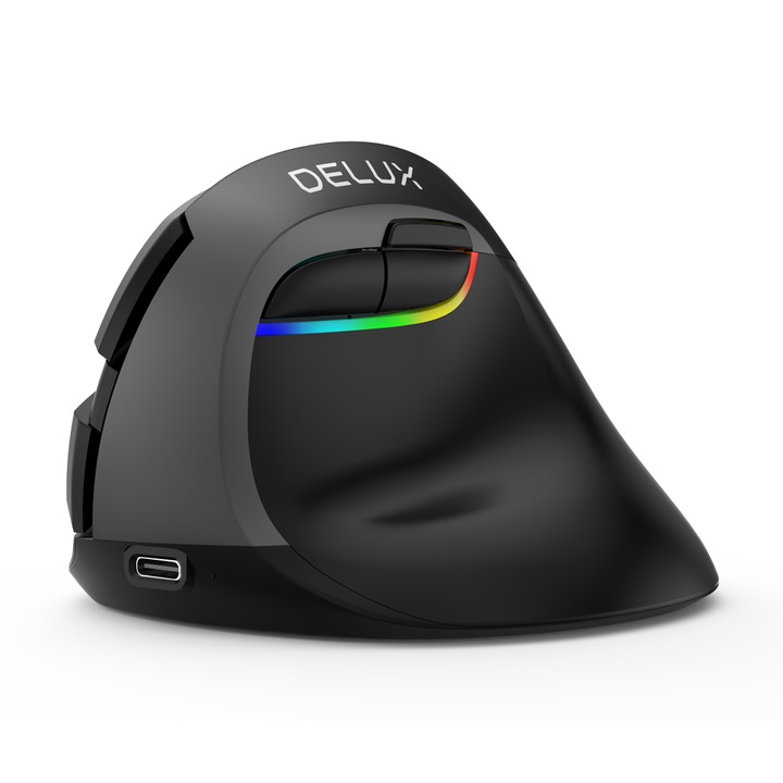 Mysz pionowa Delux M618 MINI, 4000 DPI, compacta, gri