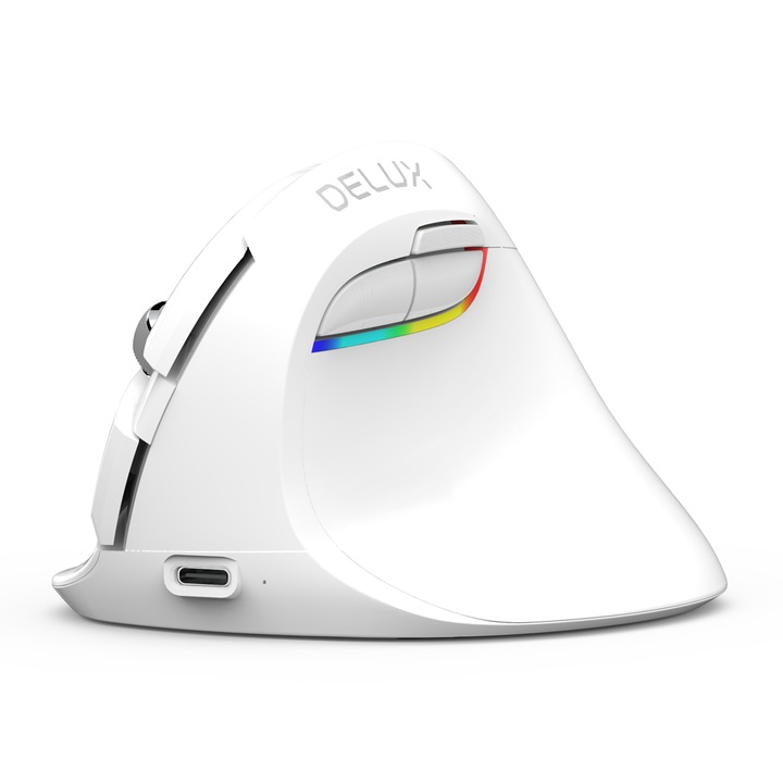 Mysz pionowa Delux M618 MINI, 4000 DPI, compacta, alba
