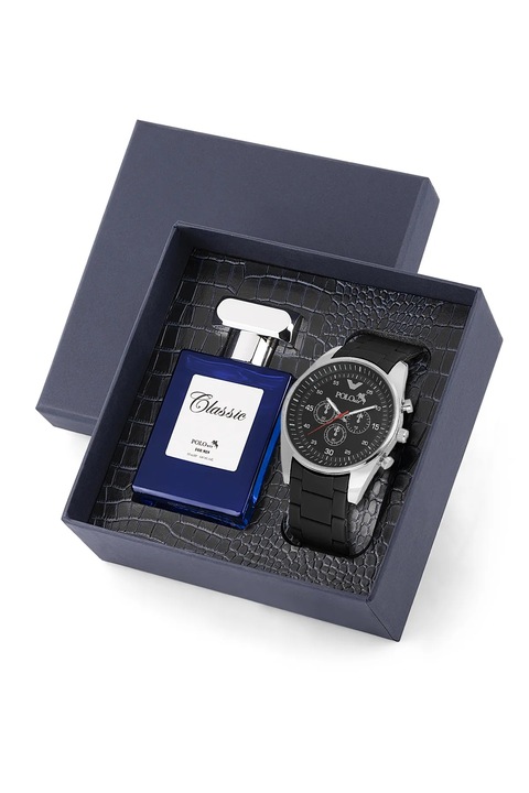Мъжки комплект, 55 мл Парфюм и часовник, Polo Air, Сиво/Черно