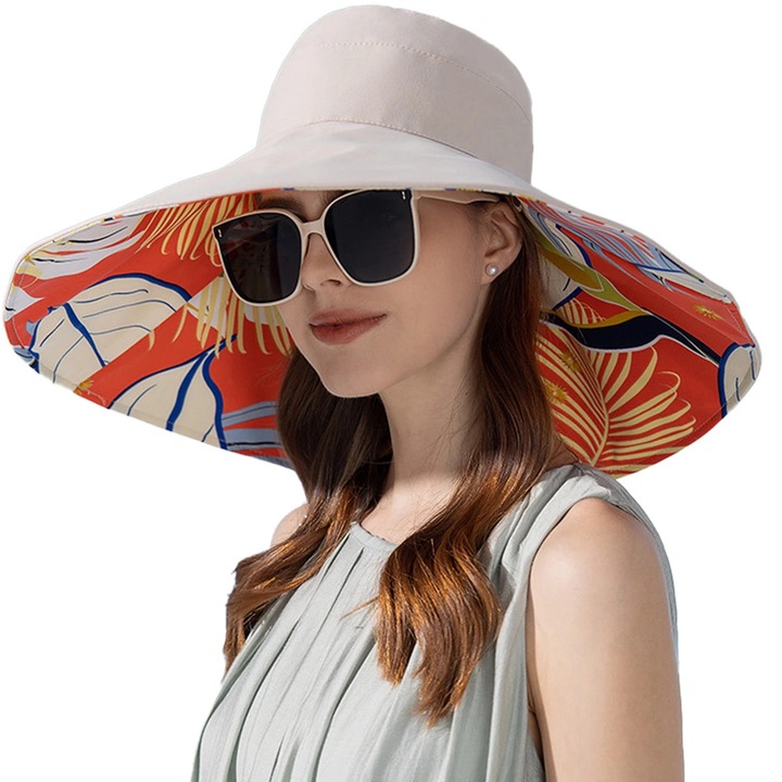 Palarie de soare, bumbac, cu bor lat, protectie UV, multicolor