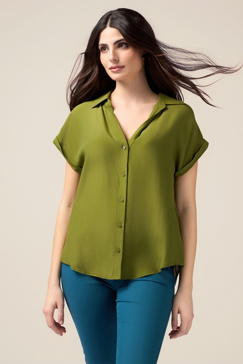 OLTRE, Camasa relaxed fit cu decolteu in V, Verde masliniu