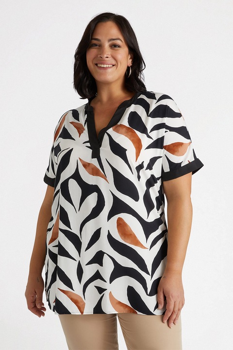 FIORELLA RUBINO, Bluza-tunica cu maneci scurte, Negru/Maro, S