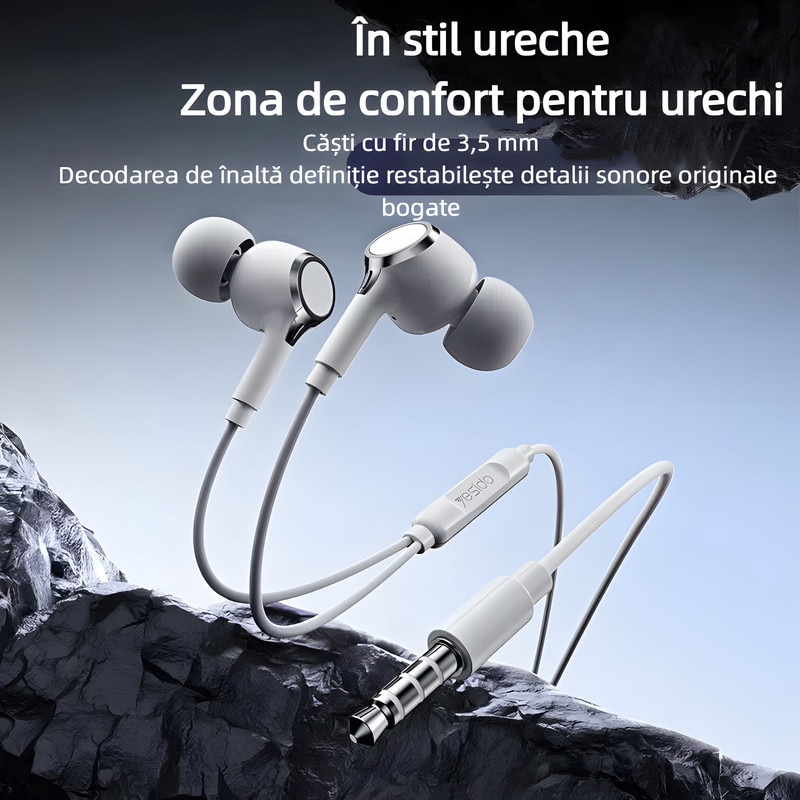 Casti cu fir, microfon integrat, audio de inalta definitie, alb