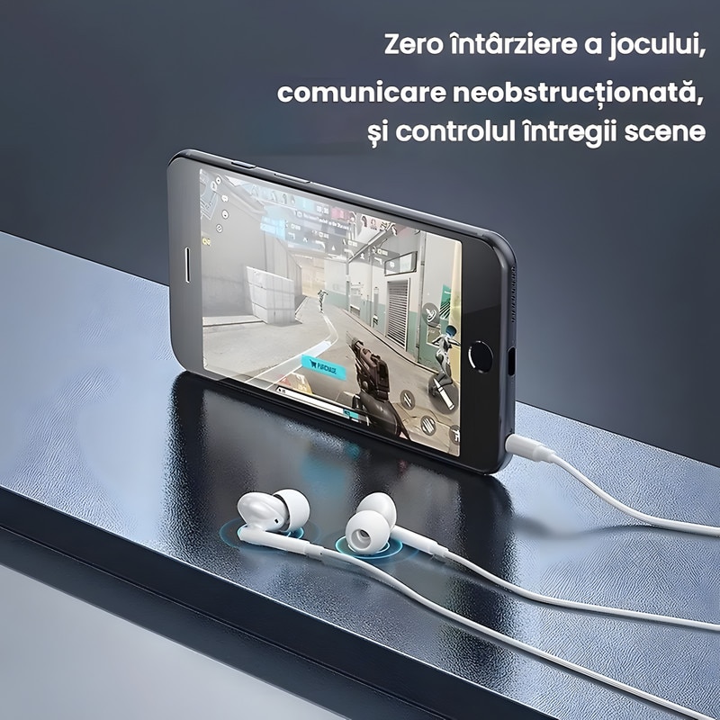 Casti cu fir, microfon integrat, audio de inalta definitie, alb