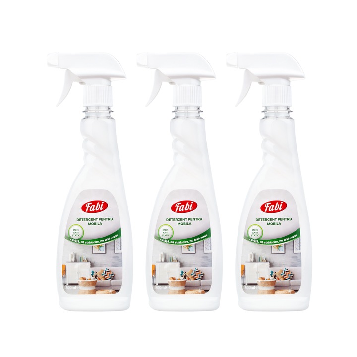 Pachet 3 x Detergent profesional pentru mobila, Fabi, 500 ml, cu pulverizator, curata si protejeaza, efect antistatic