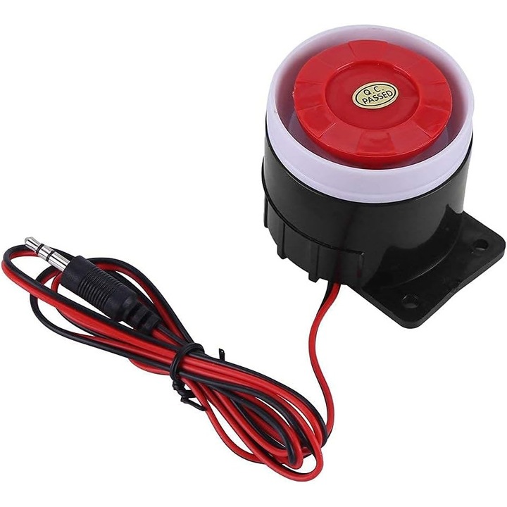 Sirena de alarma mini 110dB, sistem de securitate, instalare usoara, plastic si metal, pentru porti, balcoane, vehicule
