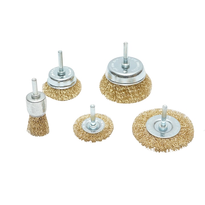 Set 5 perii sarma circulare 50-75mm, cupa 50-75mm, pensula 25mm pentru bormasina Crownman