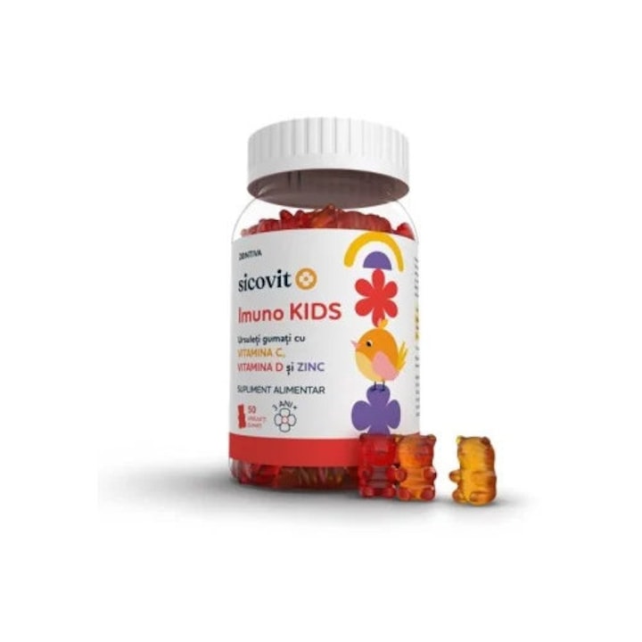 Ursuleti gumati cu vitaminele C, D si zinc Imuno Kids, 50 ursuleti, Sicovit