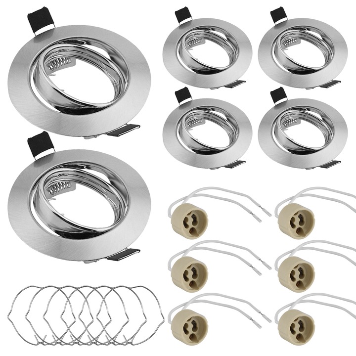 Комплект от 6 вградени прожектора, неръждаема стомана, аксесоари включени, GU10, сребрист, аксесоари включени