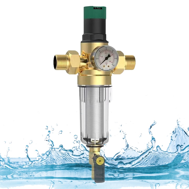 Regulator de presiune apa, qipuneky, cu manometru de precizie, filtru din inox, usor de montat