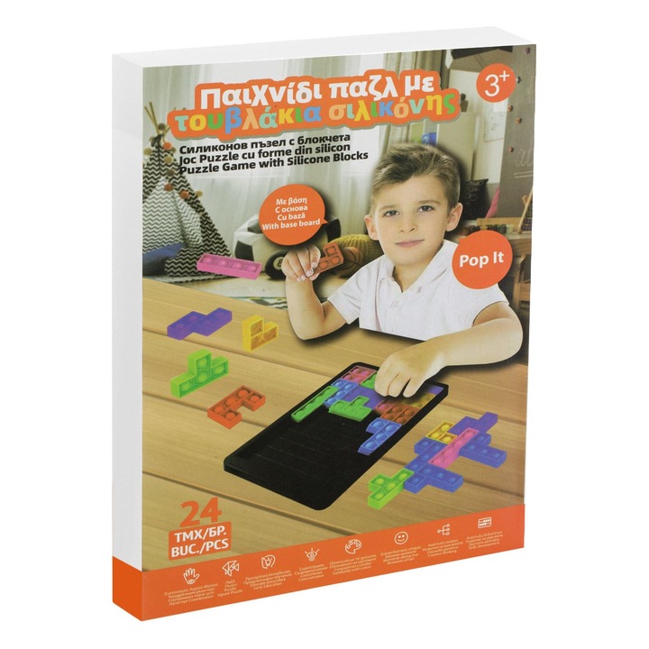 Társasjáték Kirakó Szilikon Pop It kockákkal és alappal - 24 darabos