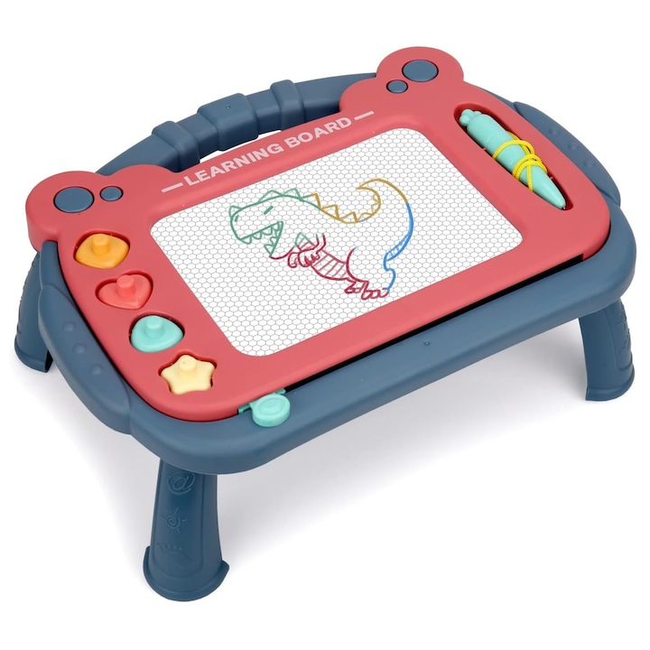 Tabla de desen magnetica pentru copii, SINBINTA, Masuta de desenat, Cu pix si patru accesorii mici, Picioare stabile retragibile, 4 Culori, Fara BPA, Pentru activitati educative, scris si desenat, 3 ani+, 34*24.9*13cm, Albastru