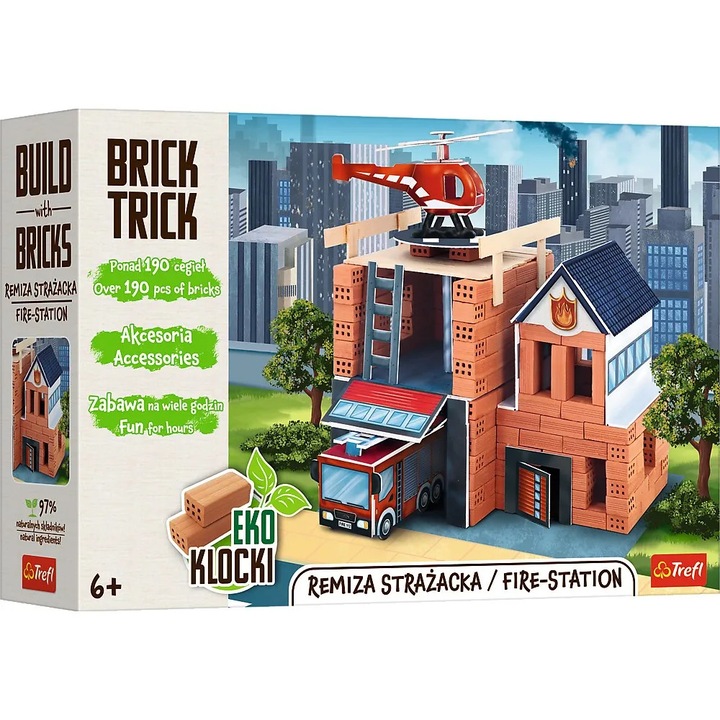 Пъзел Brick Trick XL, комплект за пожарна станция, тухлички, HDF, многоцветен