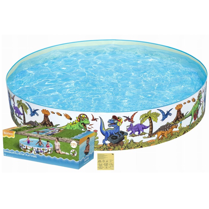 Bestway merev falú medence zenélő dinoszauruszokkal, 1,83 x 0,38 m, PVC fal, vinil padló