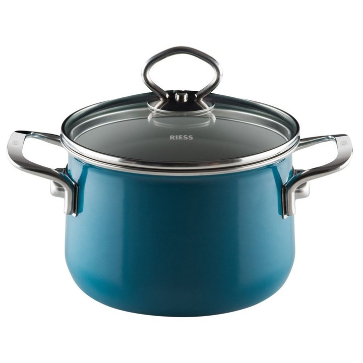 Oala cu capac Riess 2.0 16cm, ceramica, culoare Aquamarin