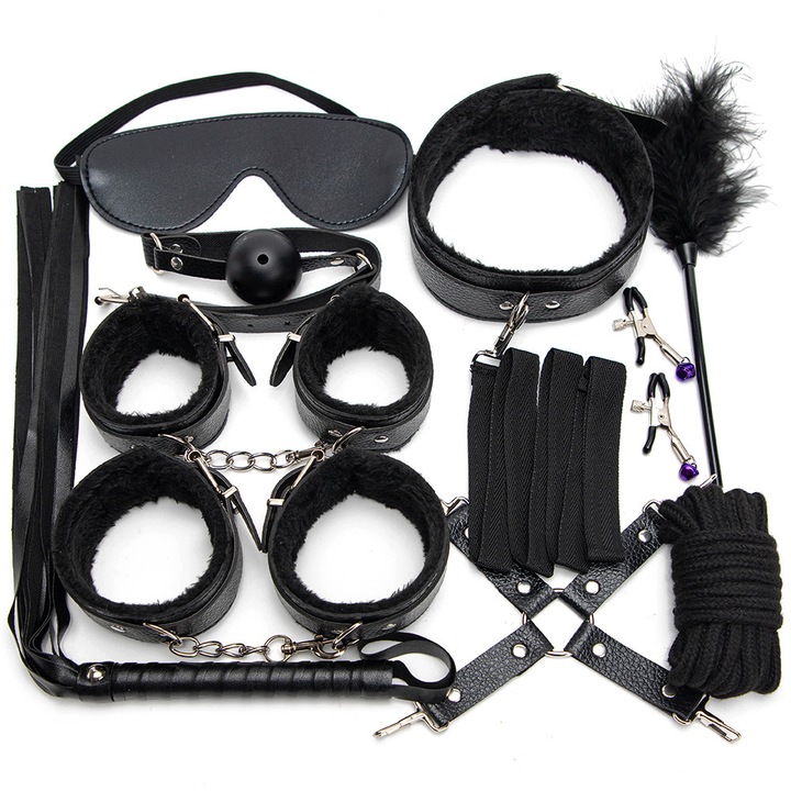 Set BDSM, 10 piese, poliuretan, negru