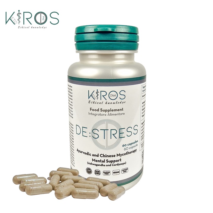 KIROS DE:STRESS, Supliment Premium Antistres si Energizant cu Ashwagandha KSM-66, Cordyceps si Vitamina C, Reducerea Stresului, 60 capsule