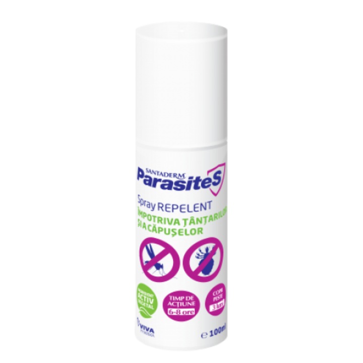 Spray repelent impotriva tantarilor si a capuselor Parasites Santaderm, 100 ml, Viva Pharma