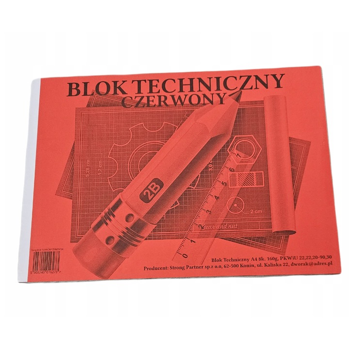 Bloc tehnic scolar A4, 8 foi, rosu