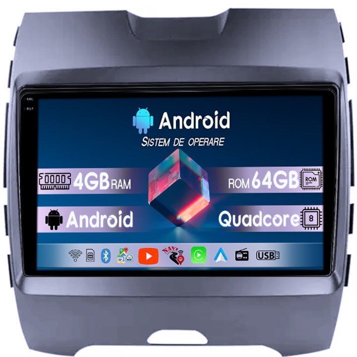 Dedikált navigáció Ford Edge 2015 - 2018 modellekhez, 4 GB RAM/64 GB ROM, aktív hűtőventilátor, 1K Q-Led kijelző, 9 hüvelykes képátló, tolatókamera és külső mikrofon