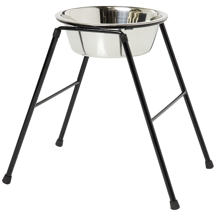 Klasszikus Állattermékek Egyszeres Etető Magas Állattartóval, 2500 ml-es Rozsdamentes Acél Tálal, Magasság 370 mm