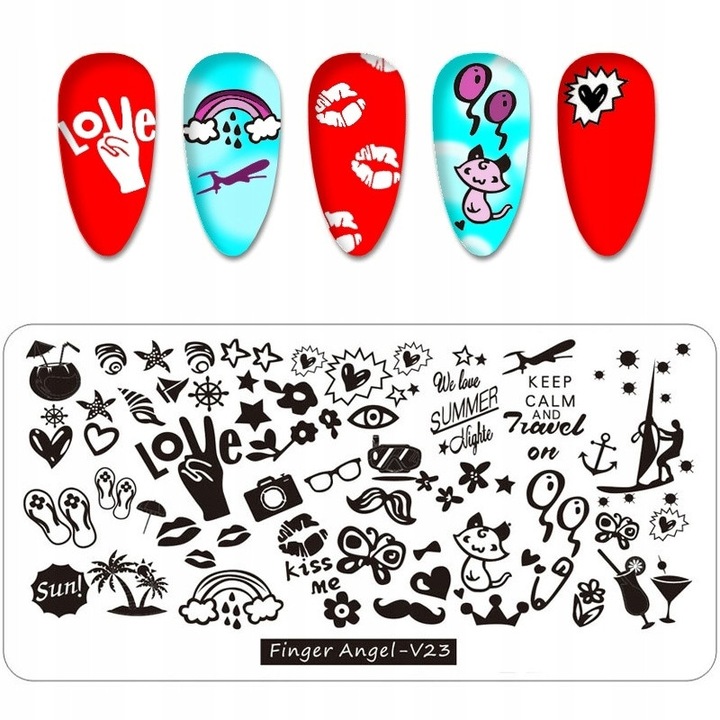 Placa de stampilare pentru unghii, Finger Angel - V23