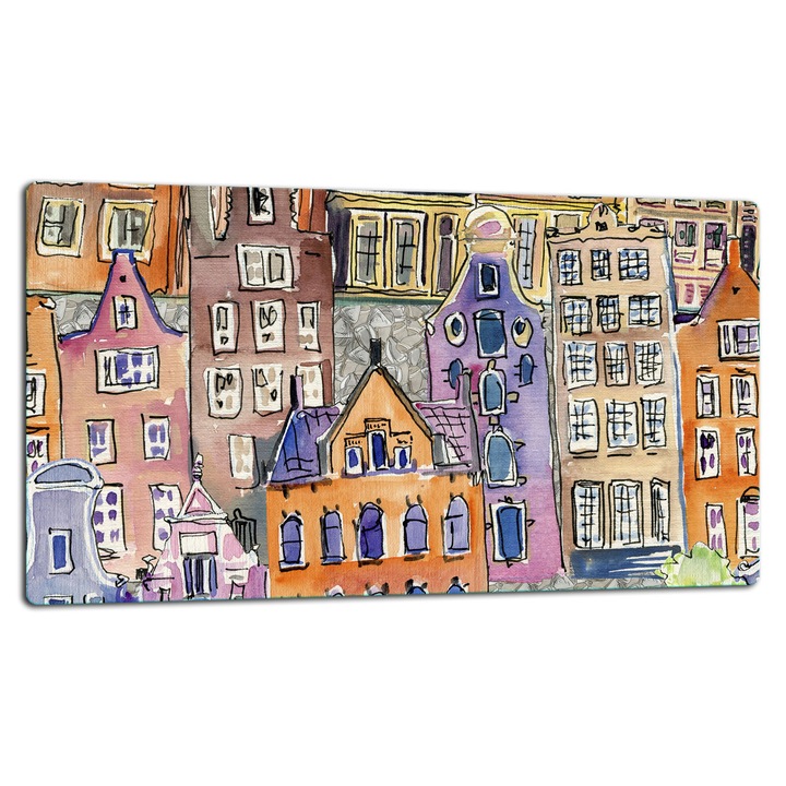 Placa de sticla protectoare 52x30cm, design modern, pentru gatit si taiat, multicolor, set cu suporturi antiderapante