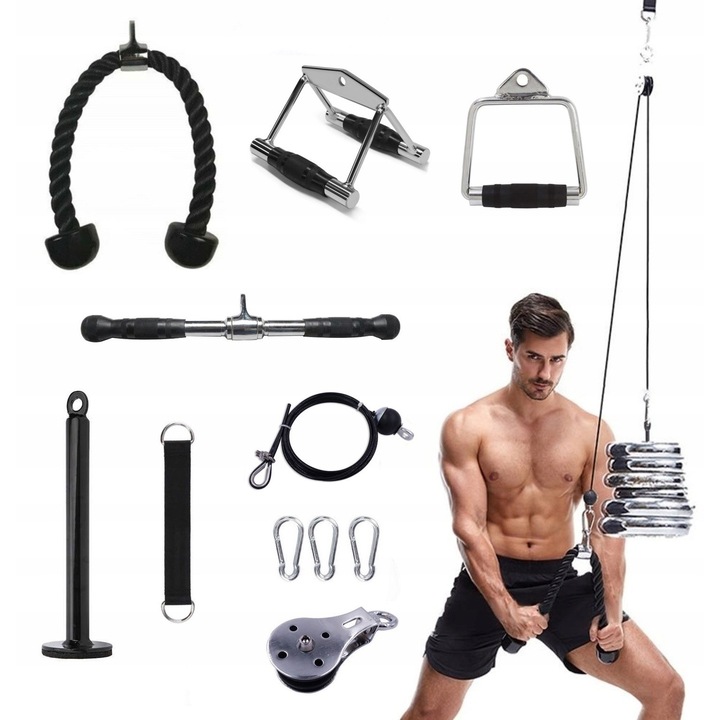 Комплект аксесоари за тренировка, 3 м кабел, drazek fi=2 см, 4 x дръжки: V, D-образна дръжка
