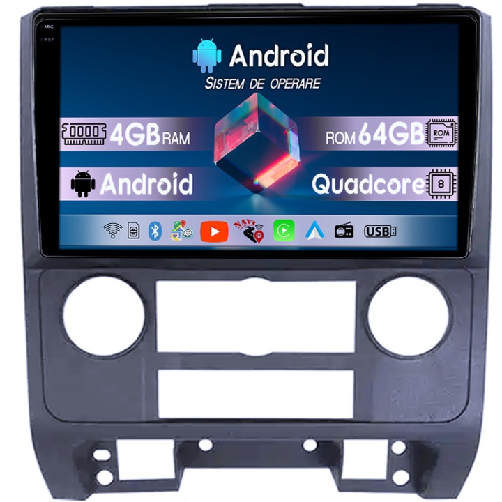 Dedikált navigáció Ford Escape 2007-2012, 4GB RAM 64GB ROM, Octacore, Android 14, QLED 1K 9" kijelző, DSP, Carplay és Android Auto, AHD kamera támogatás