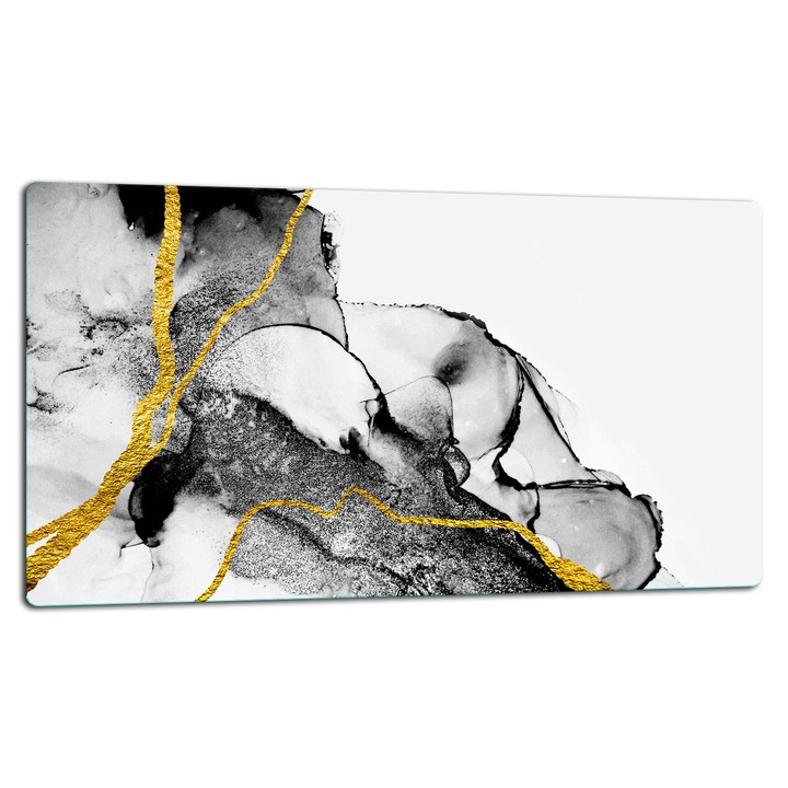 Placa de sticla pentru protectie si taiere 52x30 cm, marmura, set cu suporturi antiderapante