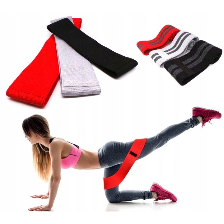 Комплект от 3 ленти за съпротивление, изработени от текстилен материал, червени, черни, сиви