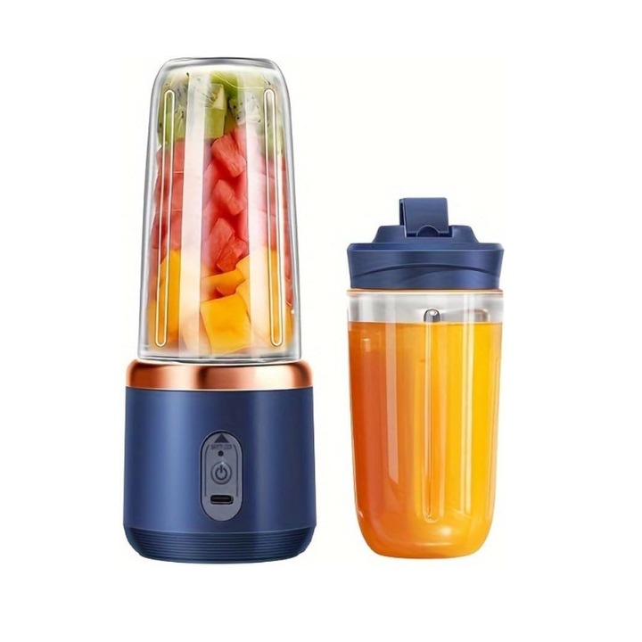 Hordozható turmixgép 2 csészés és 6 pengés funkcióval, USB-n újratölthető, mini multifunkcionális személyi turmixgép turmixokhoz, gyümölcslevekhez, sporthoz és utazáshoz