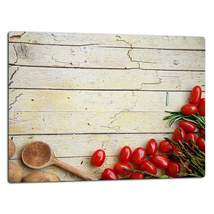 Tocator de bucatarie de sticla 52x40cm, design legume, rezistent la temperaturi ridicate