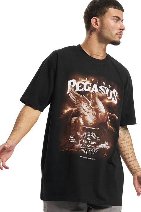 Mister tee, Tricou unisex lejer cu imprimeu grafic, Alb/Negru/Caramel, XS