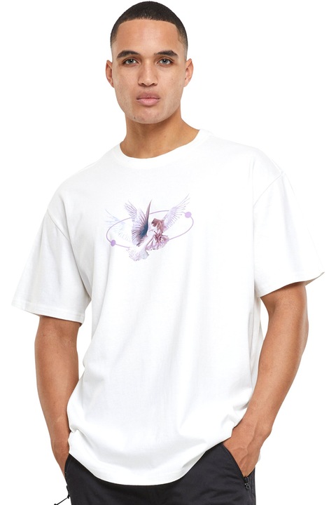Mister tee, Tricou unisex cu imprimeu grafic, Alb/Violet prafuit