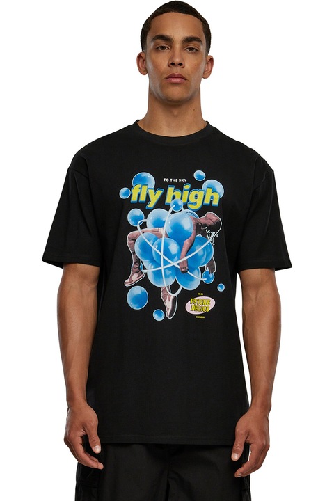 Mister tee, Tricou unisex cu model, Negru/Galben pai/Albastru