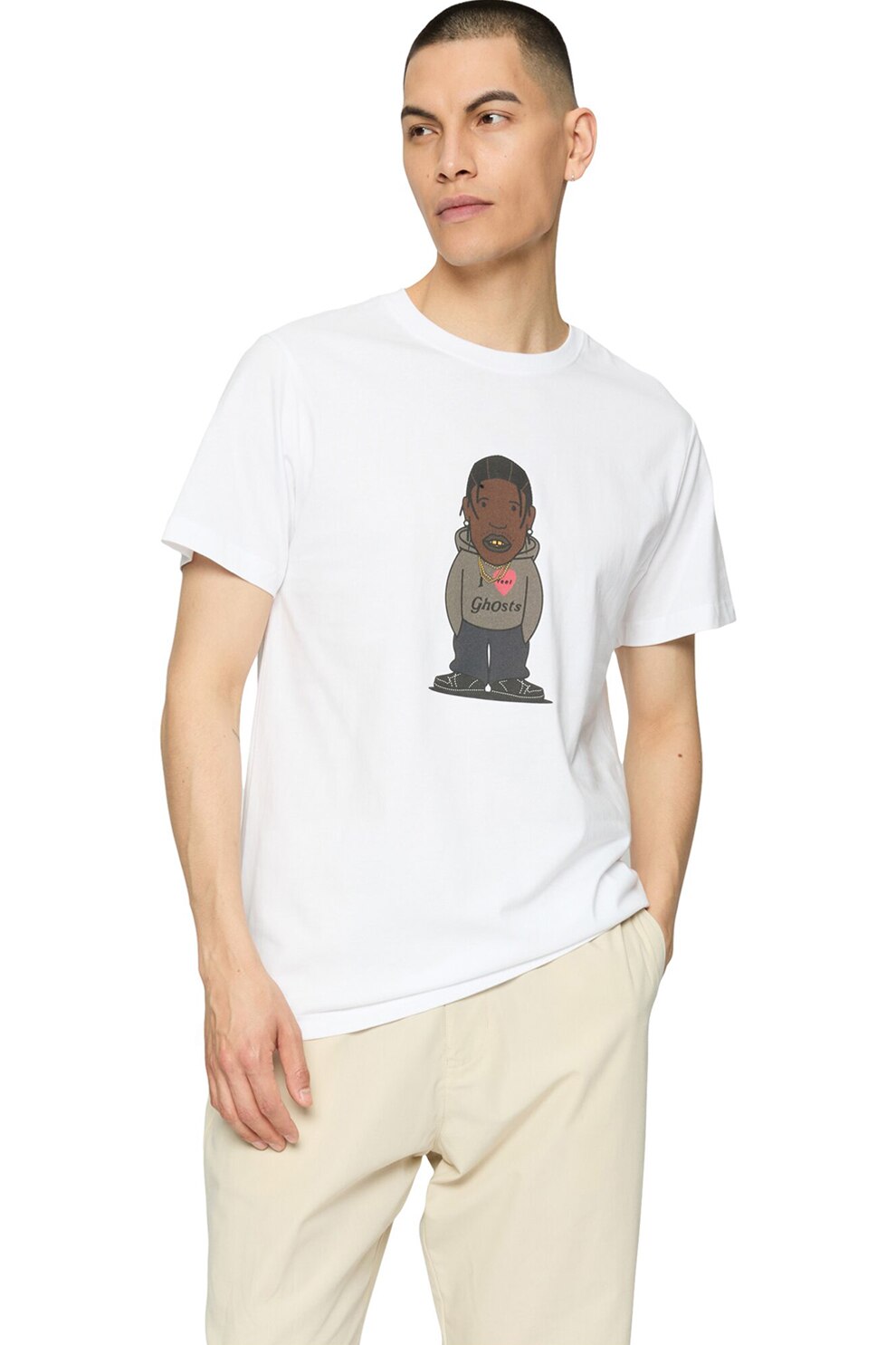 Mister tee, Tricou cu imprimeu grafic, Alb, Maro, Gri, S